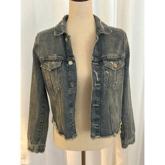 Zara trf Collection Cropped Distressed Denim Jacket Sz M - Picture 1 of 12